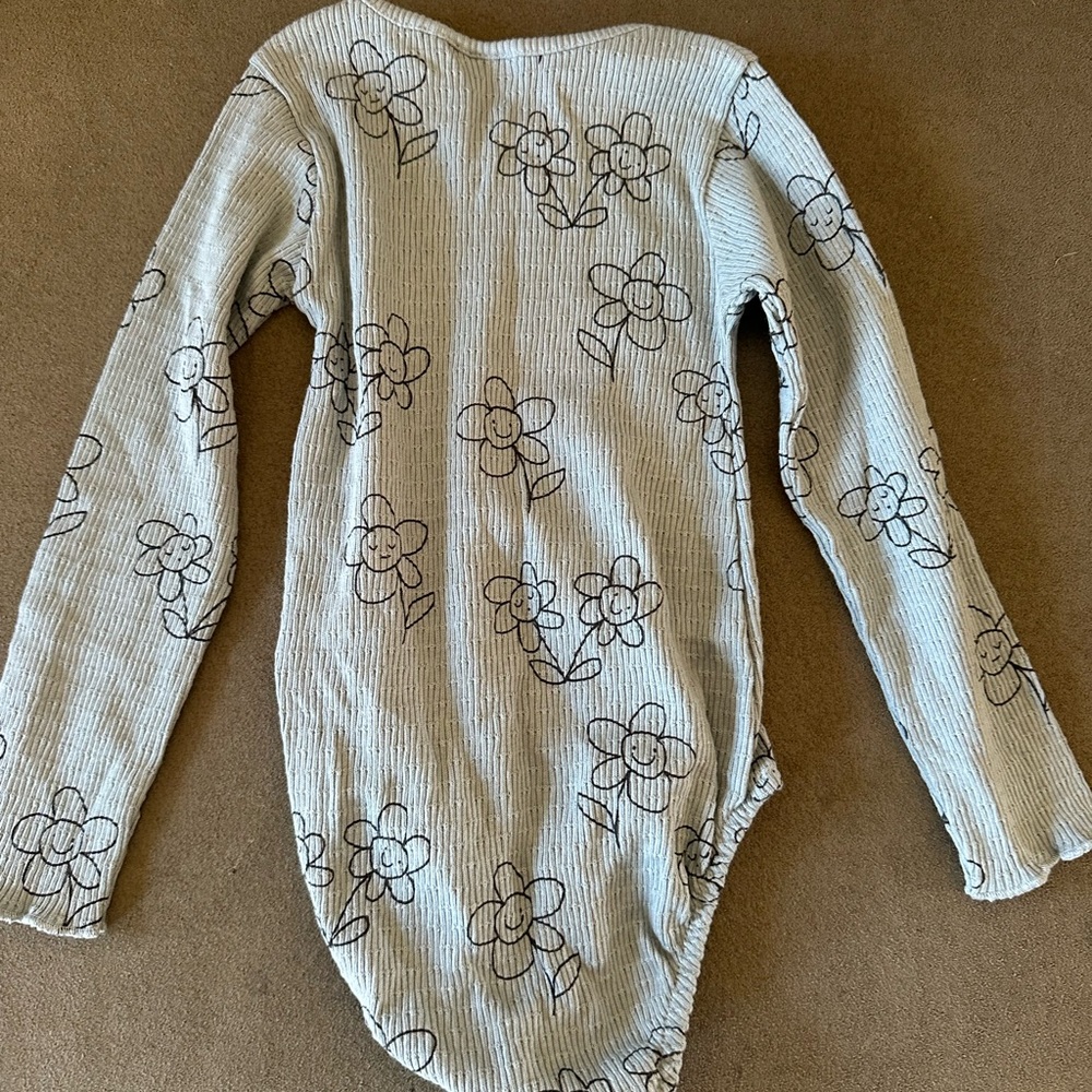 Zara Blue Floral Ribbed bodysuit